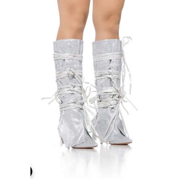 AZALEA WANG Silver Stilleto Style Point Toe Cowboy Western Shoes sz 10 $150 - Picture 8 of 12